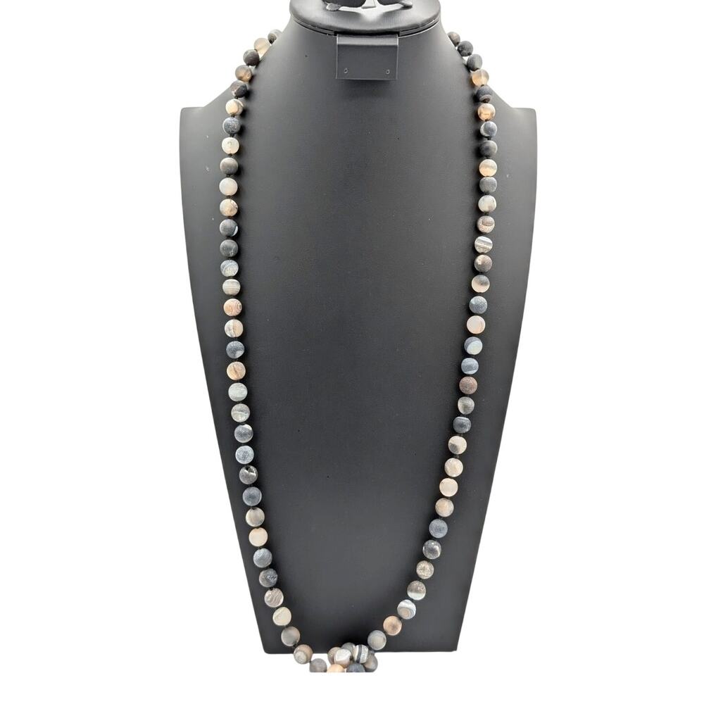 Dark Gray Matte Druzy Agate Bead 38" Strand Necklace